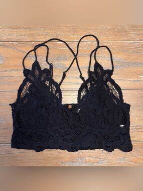 Free People Black Floral Lace Bralette with Scalloped Edge #15